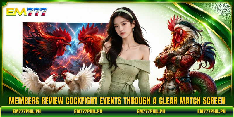 Members review cockfight events through a clear match screen