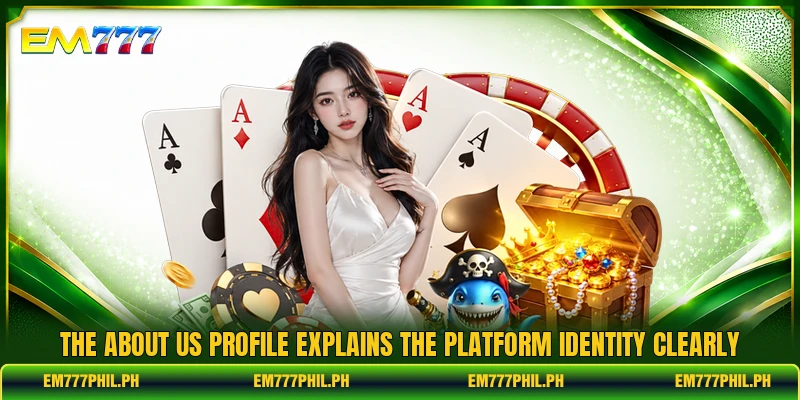 The about us profile explains the platform identity clearly